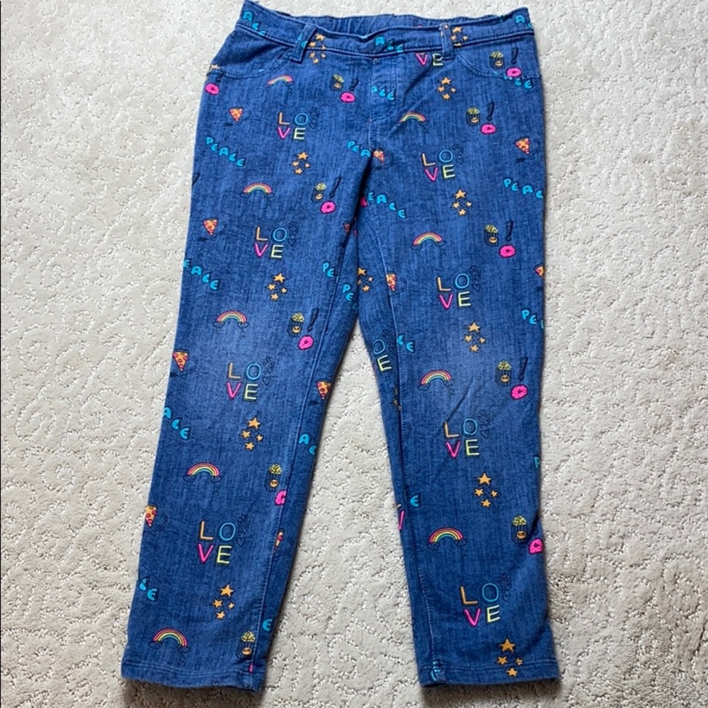 Basic Editions peace|love|rainbow pull-on jeans